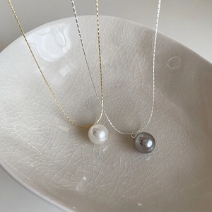 Vintage Titanstahl Kunstperle Anhänger Halskette Für Damen Eleganter Koreanischer Stil Schlangenkette Gold Silber Schmuck Geschenk