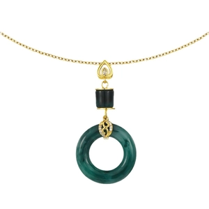 Retro luxury gold necklace featuring a gradient green donut pendant with heart detail
