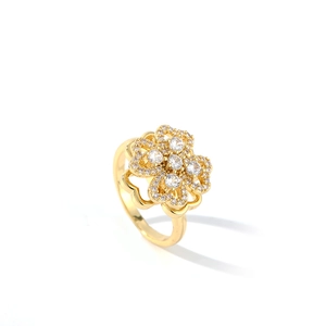 Luxury 18K gold rotating four-leaf clover ring with sparkling pavé crystals for women
