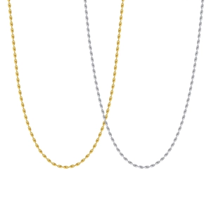 Minimalistische Halsketten aus Titanstahl mit Reiskörnern in Gold und Silber auf weißem Grund