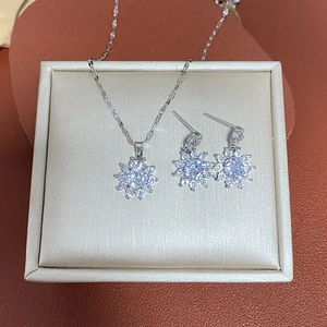 Titanium steel sun flower jewelry set with micro-pave crystals in elegant gift box
