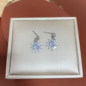 Elegant titanium steel sunflower earrings with micro-inlaid cubic zirconia crystals
