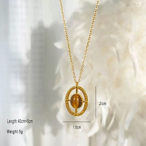 Vintage gold necklace with tiger eye stone pendant and adjustable 40+5cm chain