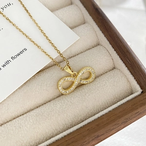 Gold-plated infinity necklace with sparkling cubic zirconia in a premium velvet box