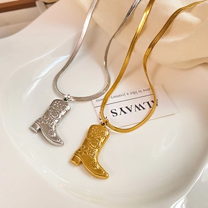 Retro Cowboy-Stiefel-Anhänger-Halsketten-Set in Gold und Silber mit Schlangenkette