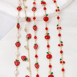 Copper Fruit Charm DIY Jewelry Chain Strawberry Cherry Apple Enamel Pendants With Artificial Pearl Rhinestone For DIY Necklace Bracelet Making Women Accessories