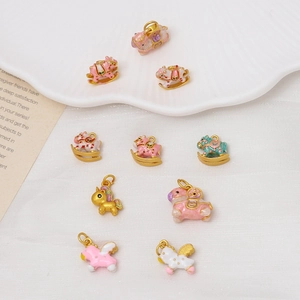 3D enamel rocking horse and animal charms for DIY jewelry making in gold and pastel colors