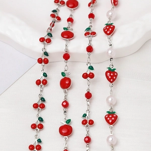 Sweet fruit theme DIY chains with cherry, strawberry, and apple charms for jewelry making