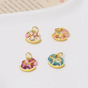 Golden rocking horse charms set with colorful enamel finish for DIY jewelry crafts