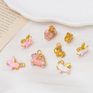 DIY gold-plated rocking horse pendant with colorful enamel for charm bracelets