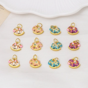 Set of 12 enamel rocking horse charms for DIY jewelry making in assorted vibrant colors