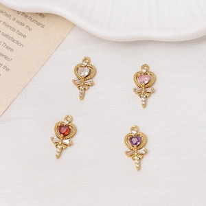 Copper Heart Magic Wand Pendant For Jewelry Making DIY Rhinestone Fairy Stick Charms For Necklaces Earrings Bracelets Anime Accessory