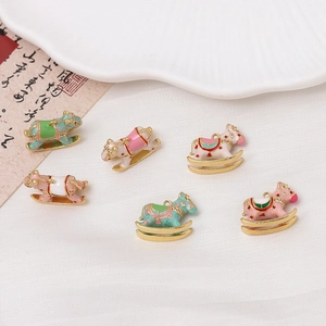Gold-plated enamel rocking horse pendants with zircon inlay for DIY jewelry making