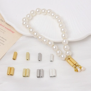Gold plated magnetic textured tube clasps for double row pearl bracelet DIY making
