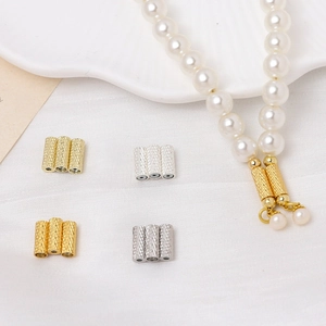 Gold and silver magnetic cylindrical clasp connectors for DIY pearl necklaces