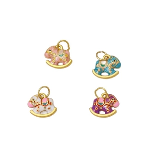 Golden rocking horse enamel charms set in pink, blue, white, and purple for DIY jewelry