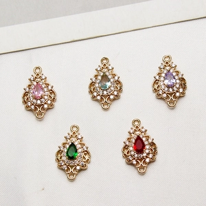 DIY colorful teardrop zircon pendants with gold-plated copper base for jewelry making