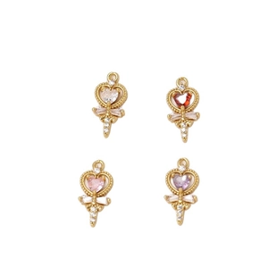 Golden heart wand jewelry pendants with sparkling colorful zircon for DIY jewelry making