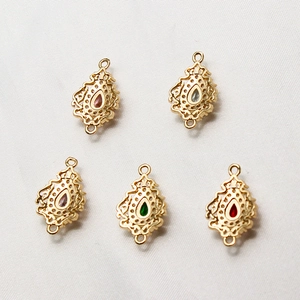 Vintage water drop zircon jewelry pendants with gold filigree and double hanging loops