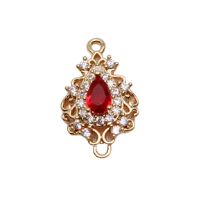 Retro gold pendant with red teardrop stone and zircon pave in a palace style