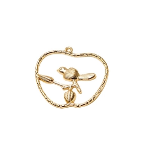 Colgante dorado con forma de manzana con pájaro y ramas para creación de joyas DIY