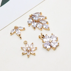 Gold plated brass flower pendants with clear zircon stones for DIY jewelry making
