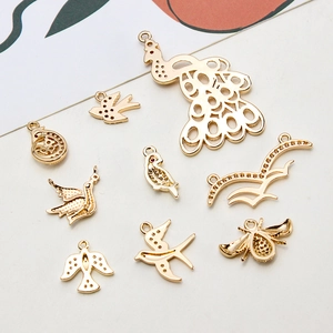 Gold micro pave zircon bird charms for DIY jewelry making like necklaces and earrings