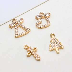 Gold-plated Christmas pendants set with zircon for DIY jewelry necklaces and earrings