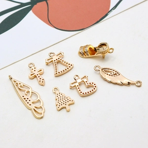 Gold plated copper pendants with micro-set zircon in various shapes for DIY jewelry making