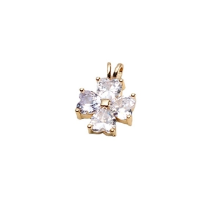 Golden copper four-leaf clover pendant with heart-shaped white zircon stones for jewelry DIY