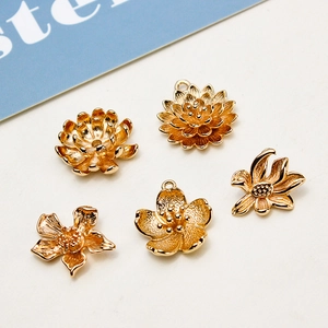 Golden lotus and flower charms for DIY jewelry making and handmade traditional hair accessories