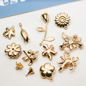 Golden DIY jewelry pendants in flower shapes like rose and tulip for accessories