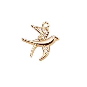 Golden bird pendant with micro-inset zircons for DIY jewelry making and earrings