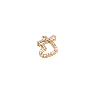 Golden heart bow jewelry pendant with micro-paved zircons for DIY necklace making