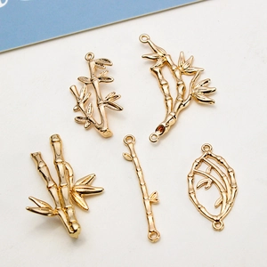 5-piece gold bamboo leaf charms set for DIY jewelry making necklaces and earrings