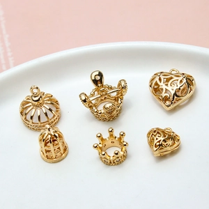 DIY Kupfer Krone Vogelkäfig Hohlherz Stern Anhänger Für Halskette Armband Ohrring Herstellung Schmuckzubehör Vergoldete Charms