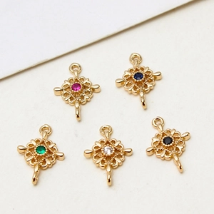 DIY gold plated rectangular flower pendants with colorful cubic zirconia in five vibrant colors
