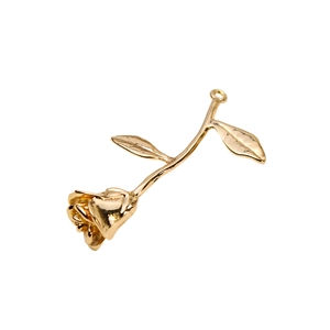 Golden metal rose pendant with lifelike petals and leaf detail for DIY jewelry making