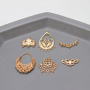 Ensemble de breloques dorées en cuivre évidé pour bijoux DIY, formes goutte et éventail
