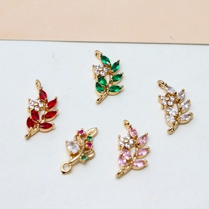 Five gold-plated zircon leaf flower pendants for DIY earrings in various colors