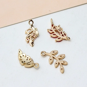 Gold-plated floral leaf pendants with inlaid colorful crystals for DIY jewelry making