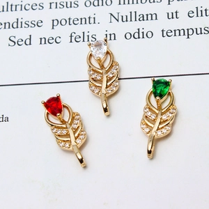 Three-piece gold-plated feather pendants set with white zircon and colorful pear-cut stones