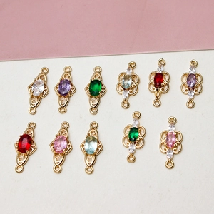 Vintage Copper Gold Plated Zirconia Inlaid Pendant Connectors Oval Hollow Flower Charms For DIY Bracelet Necklace Making Jewelry Findings