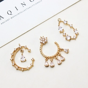 Golden crescent and star zircon pendants with teardrop tassels for DIY jewelry making