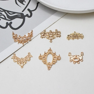 Golden brass hollow floral connectors with micro-set white zircon for DIY jewelry design