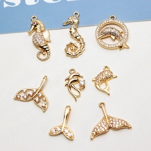 Gold-plated marine charms with zircon micro-paving for DIY jewelry making