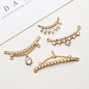 Micro-inset zircon DIY jewelry connectors in gold plated brass with elegant pendants
