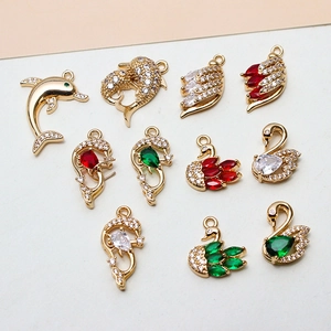 DIY Jewelry Making Accessories Copper Gold Plated Rhinestone Swan Dolphin Pendants For Necklace Earring Handcrafted Materials Women