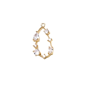 Golden teardrop pendant with clear cubic zirconia stones for DIY jewelry making