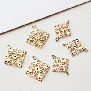 Vintage hollow rhombus gold pendants with colorful rhinestones for DIY jewelry making
